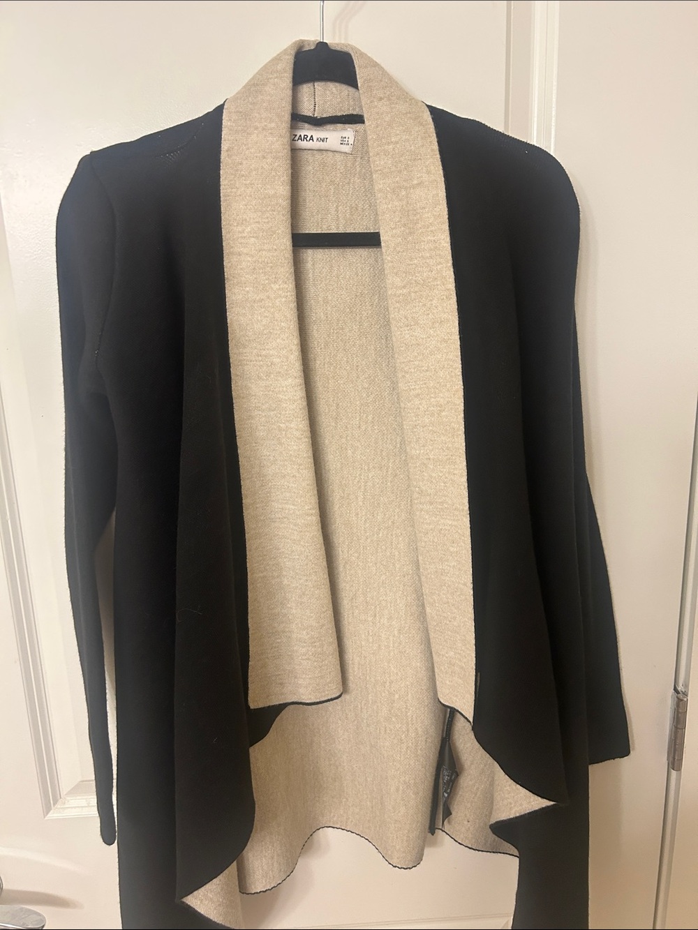 Zara Knit Black Trim Beige Cardigan